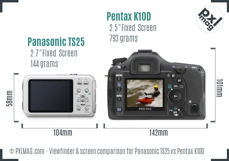 Panasonic TS25 vs Pentax K10D Screen and Viewfinder comparison