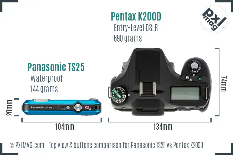 Panasonic TS25 vs Pentax K200D top view buttons comparison