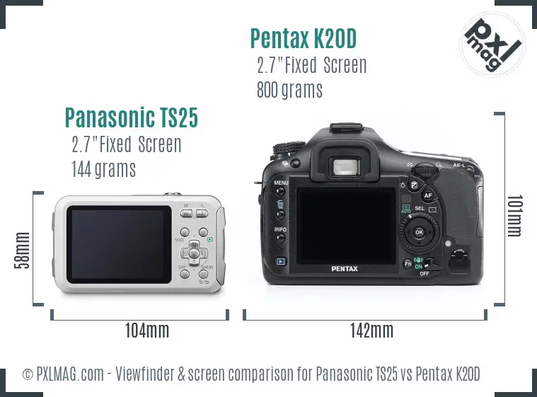 Panasonic TS25 vs Pentax K20D Screen and Viewfinder comparison