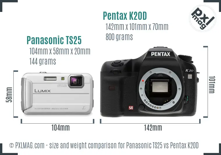 Panasonic TS25 vs Pentax K20D size comparison