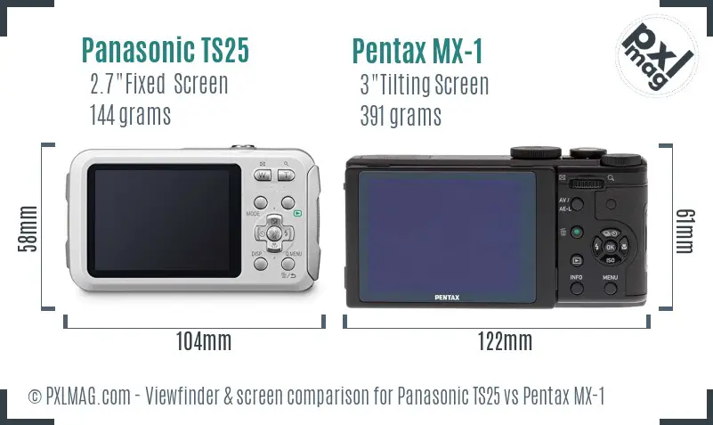 Panasonic TS25 vs Pentax MX-1 Screen and Viewfinder comparison
