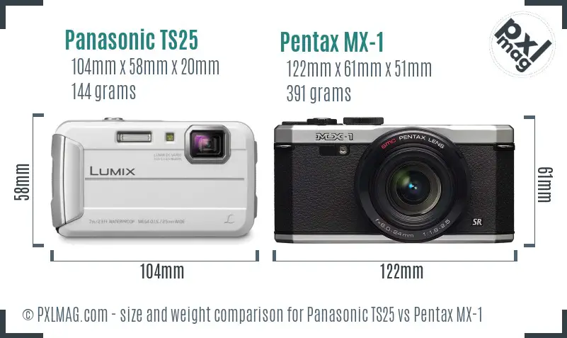 Panasonic TS25 vs Pentax MX-1 size comparison