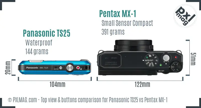 Panasonic TS25 vs Pentax MX-1 top view buttons comparison