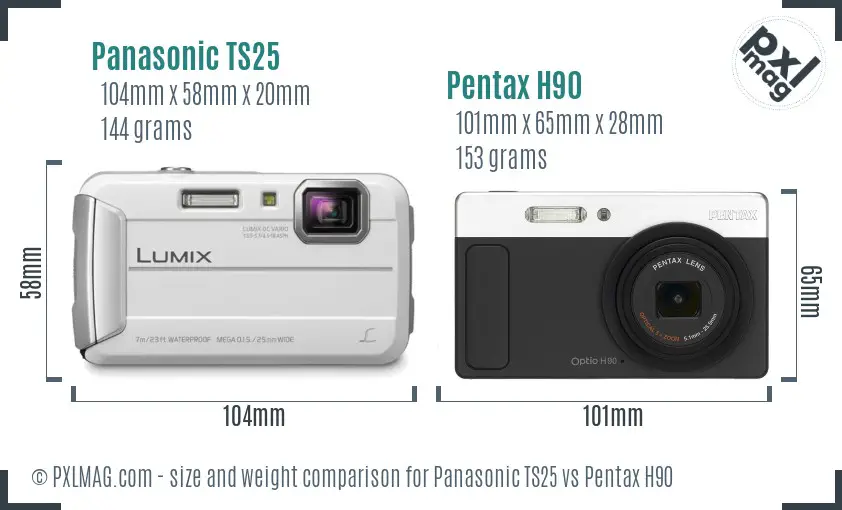 Panasonic TS25 vs Pentax H90 size comparison