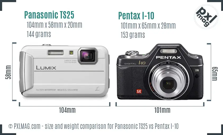 Panasonic TS25 vs Pentax I-10 size comparison