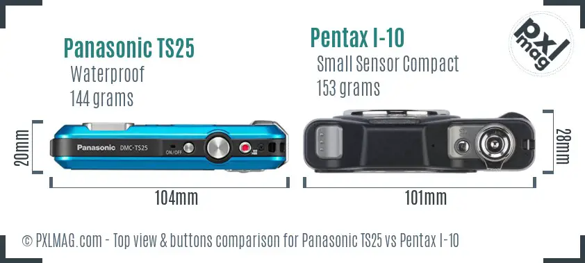 Panasonic TS25 vs Pentax I-10 top view buttons comparison