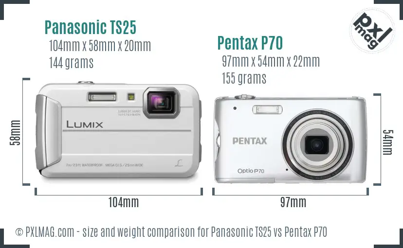 Panasonic TS25 vs Pentax P70 size comparison