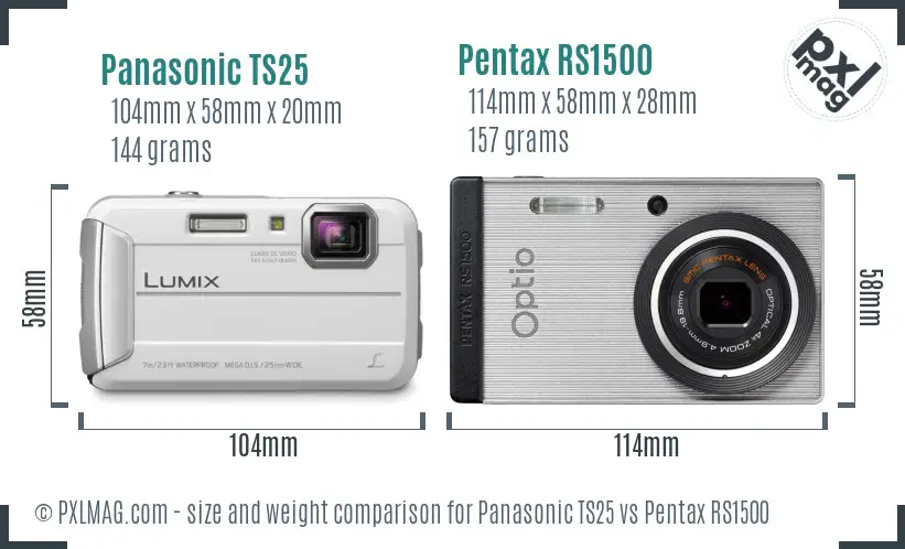 Panasonic TS25 vs Pentax RS1500 size comparison