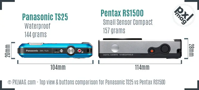 Panasonic TS25 vs Pentax RS1500 top view buttons comparison