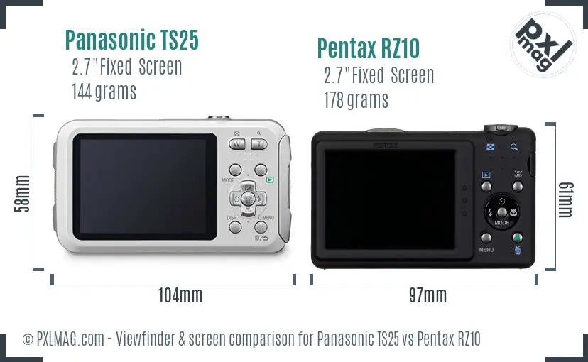 Panasonic TS25 vs Pentax RZ10 Screen and Viewfinder comparison