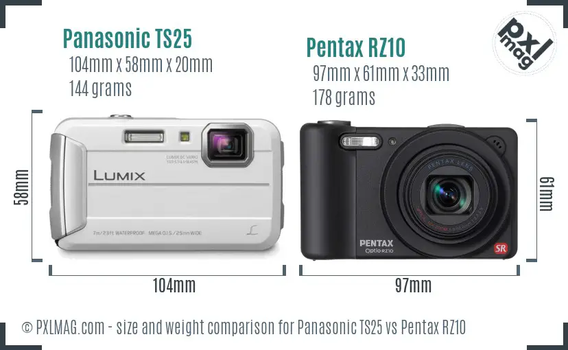 Panasonic TS25 vs Pentax RZ10 size comparison