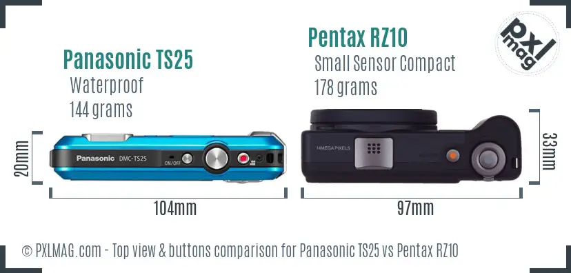 Panasonic TS25 vs Pentax RZ10 top view buttons comparison