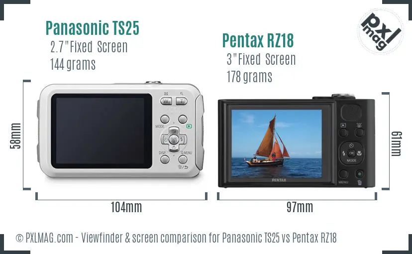 Panasonic TS25 vs Pentax RZ18 Screen and Viewfinder comparison
