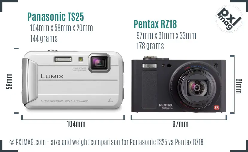 Panasonic TS25 vs Pentax RZ18 size comparison