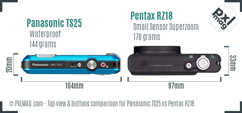 Panasonic TS25 vs Pentax RZ18 top view buttons comparison