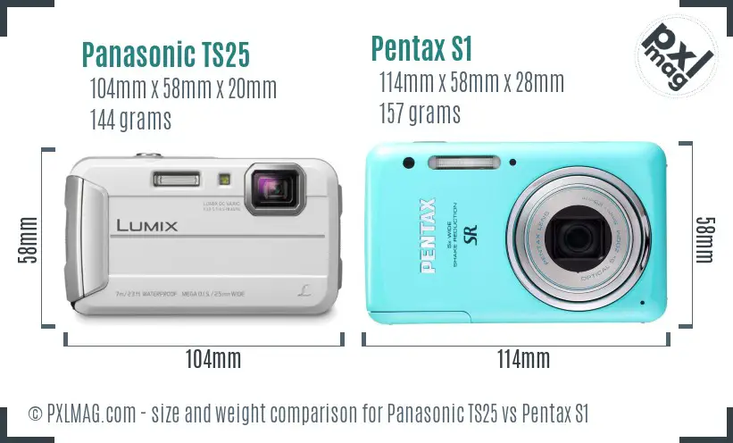 Panasonic TS25 vs Pentax S1 size comparison