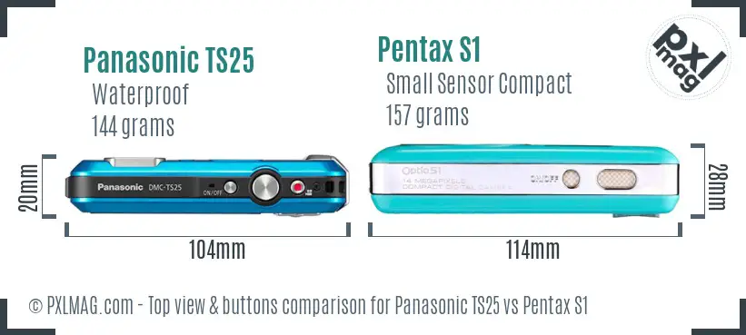 Panasonic TS25 vs Pentax S1 top view buttons comparison