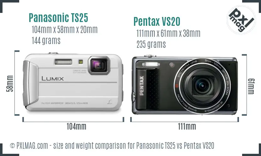Panasonic TS25 vs Pentax VS20 size comparison