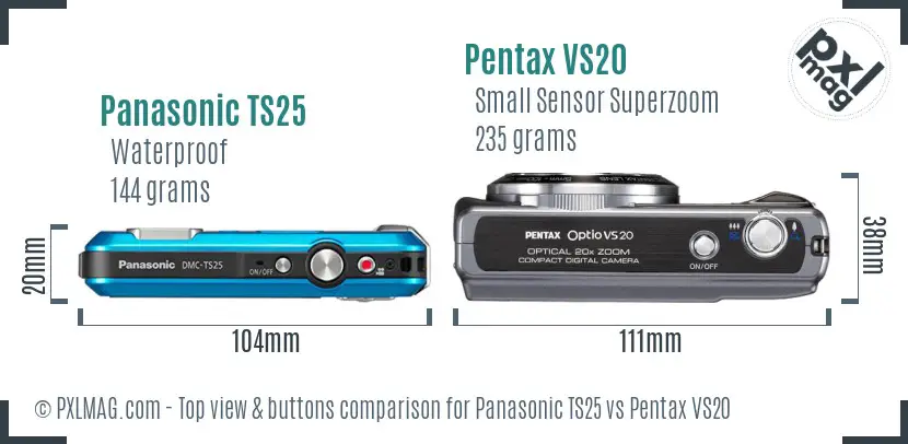 Panasonic TS25 vs Pentax VS20 top view buttons comparison