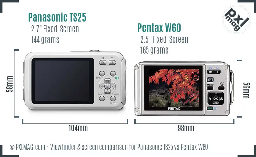 Panasonic TS25 vs Pentax W60 Screen and Viewfinder comparison