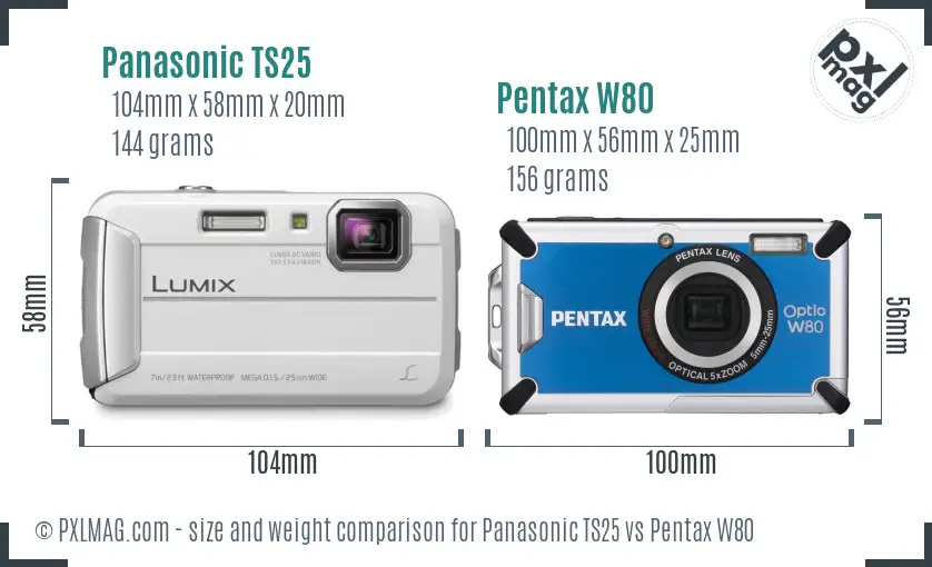 Panasonic TS25 vs Pentax W80 size comparison