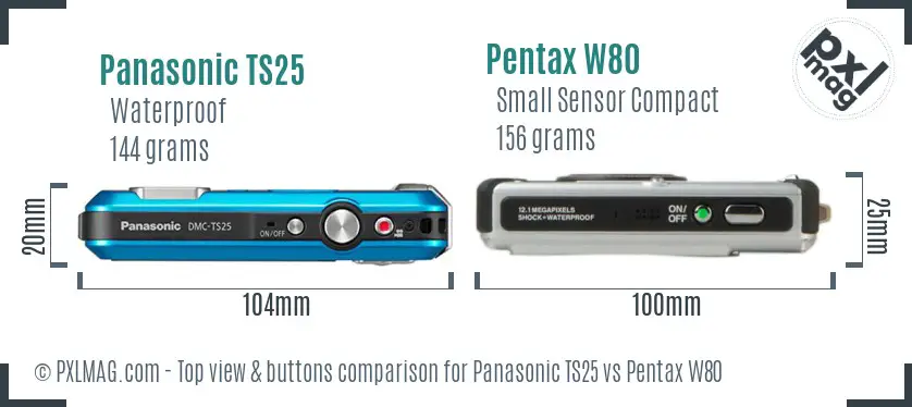 Panasonic TS25 vs Pentax W80 top view buttons comparison