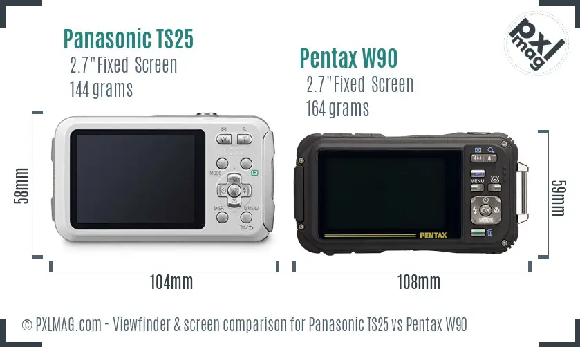 Panasonic TS25 vs Pentax W90 Screen and Viewfinder comparison