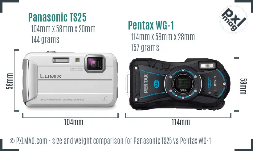Panasonic TS25 vs Pentax WG-1 size comparison