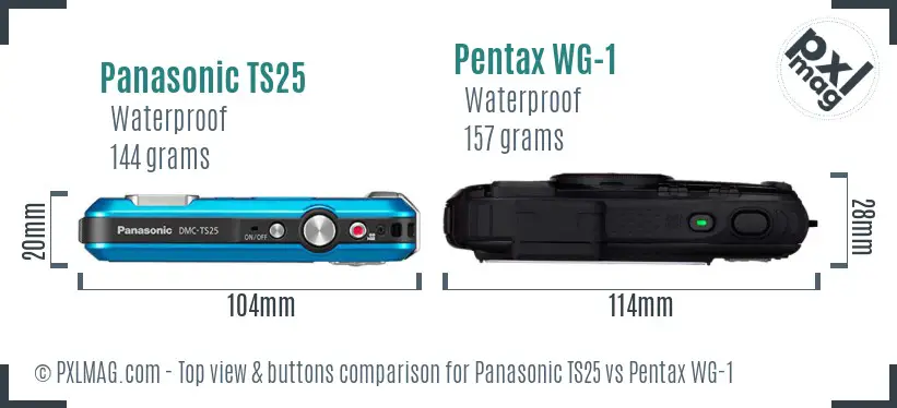 Panasonic TS25 vs Pentax WG-1 top view buttons comparison