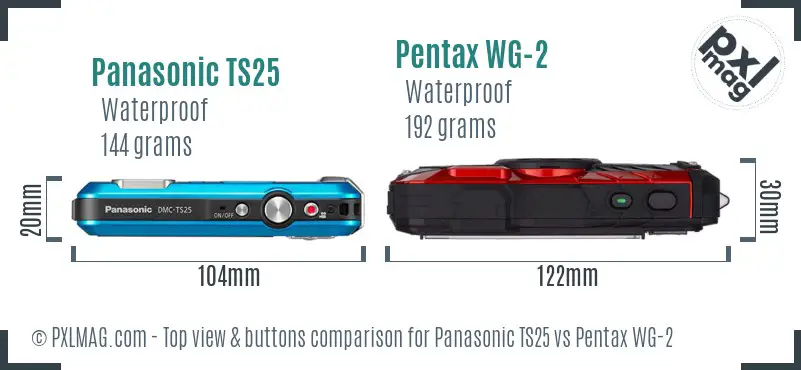 Panasonic TS25 vs Pentax WG-2 top view buttons comparison