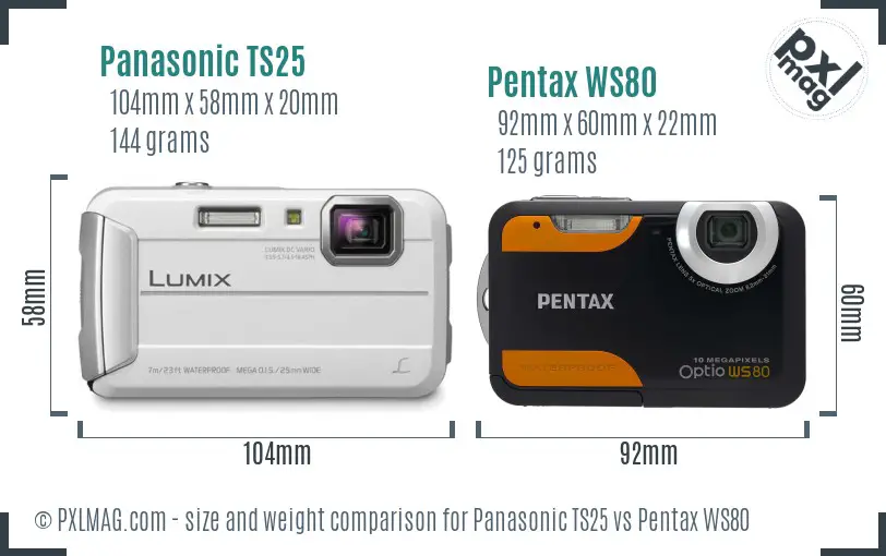 Panasonic TS25 vs Pentax WS80 size comparison