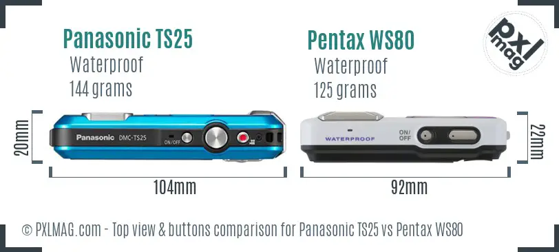 Panasonic TS25 vs Pentax WS80 top view buttons comparison