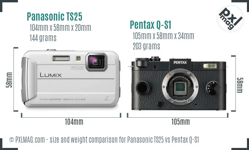 Panasonic TS25 vs Pentax Q-S1 size comparison