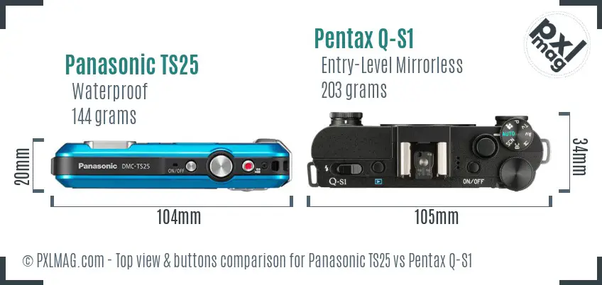 Panasonic TS25 vs Pentax Q-S1 top view buttons comparison