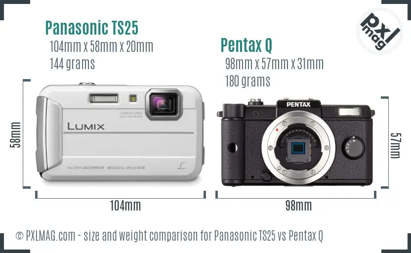 Panasonic TS25 vs Pentax Q size comparison