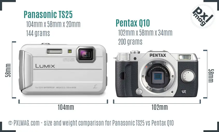 Panasonic TS25 vs Pentax Q10 size comparison