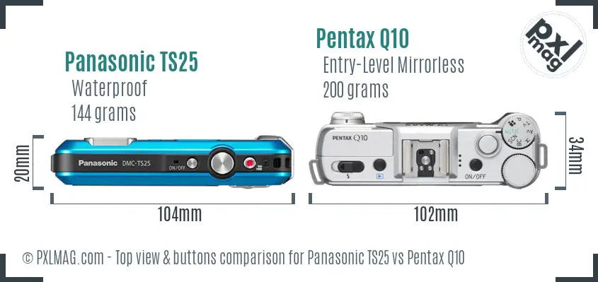 Panasonic TS25 vs Pentax Q10 top view buttons comparison