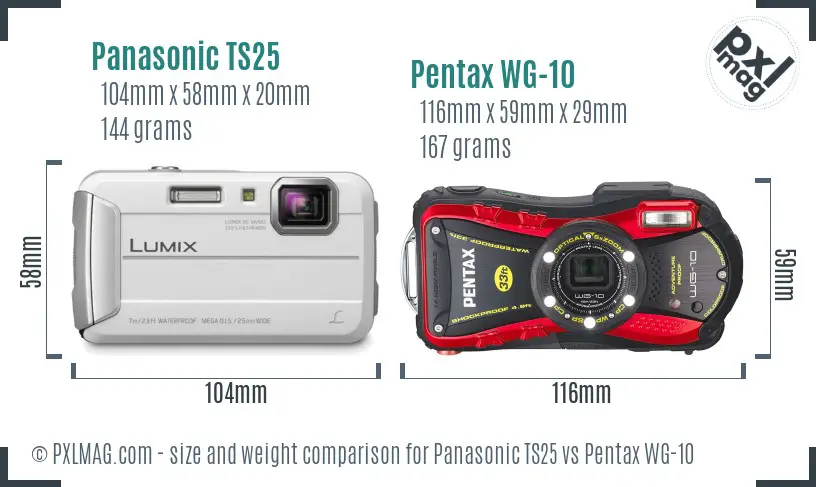 Panasonic TS25 vs Pentax WG-10 size comparison