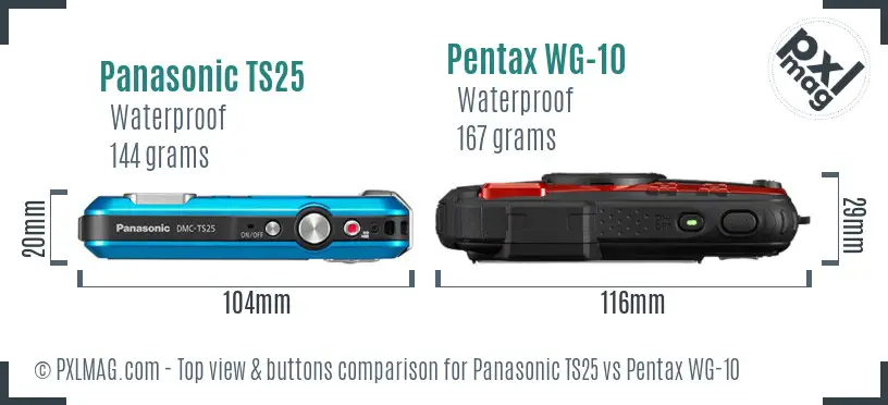 Panasonic TS25 vs Pentax WG-10 top view buttons comparison