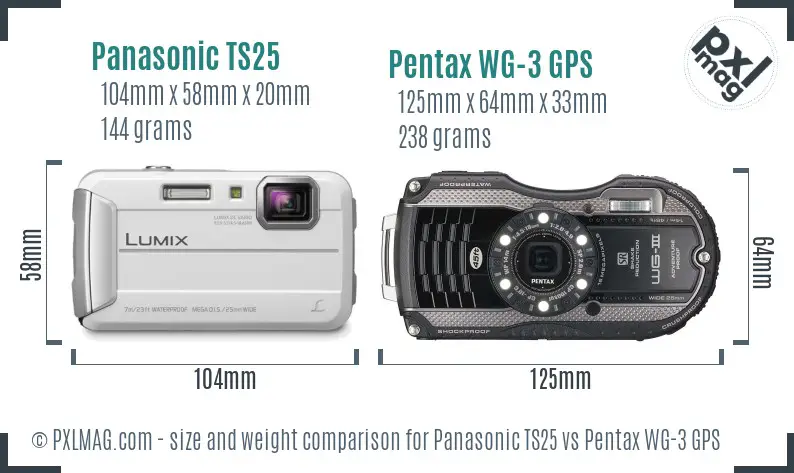 Panasonic TS25 vs Pentax WG-3 GPS size comparison