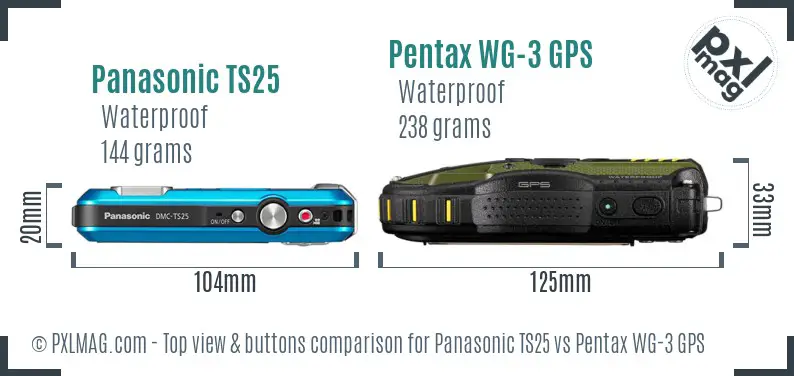 Panasonic TS25 vs Pentax WG-3 GPS top view buttons comparison