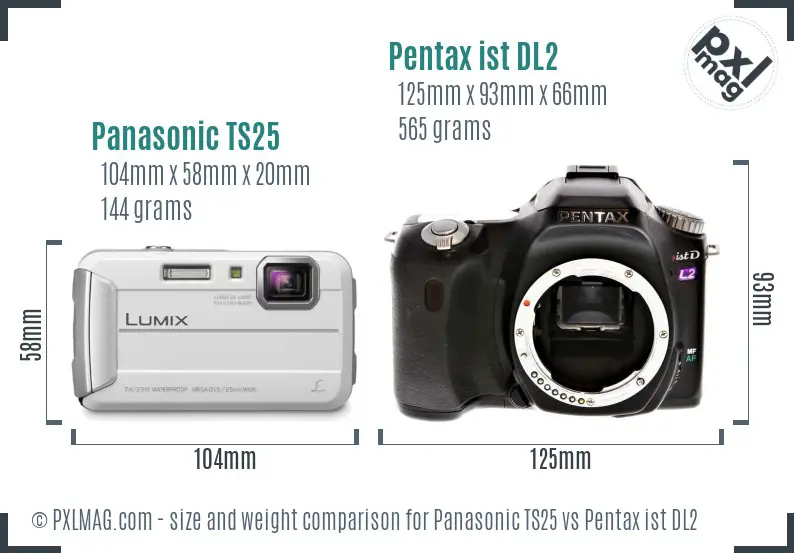 Panasonic TS25 vs Pentax ist DL2 size comparison