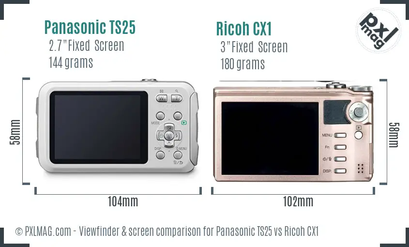 Panasonic TS25 vs Ricoh CX1 Screen and Viewfinder comparison