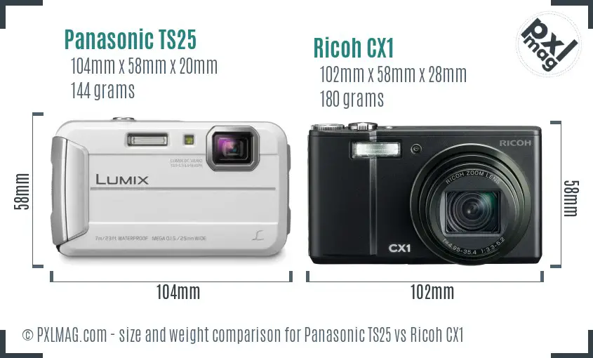 Panasonic TS25 vs Ricoh CX1 size comparison