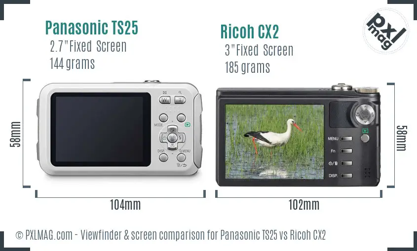 Panasonic TS25 vs Ricoh CX2 Screen and Viewfinder comparison