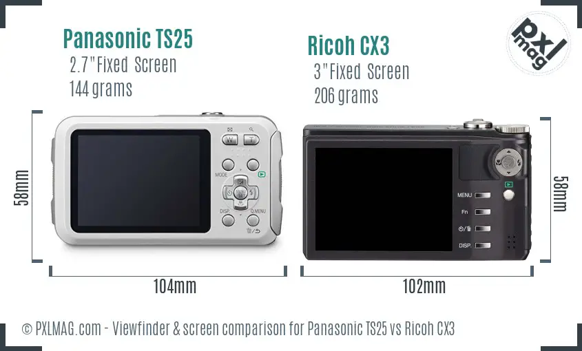 Panasonic TS25 vs Ricoh CX3 Screen and Viewfinder comparison