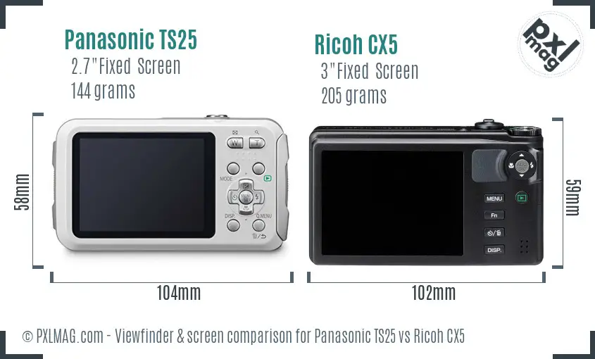 Panasonic TS25 vs Ricoh CX5 Screen and Viewfinder comparison