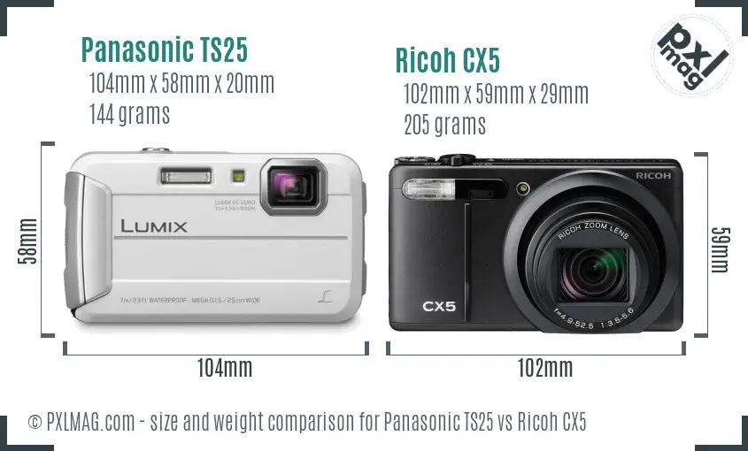 Panasonic TS25 vs Ricoh CX5 size comparison