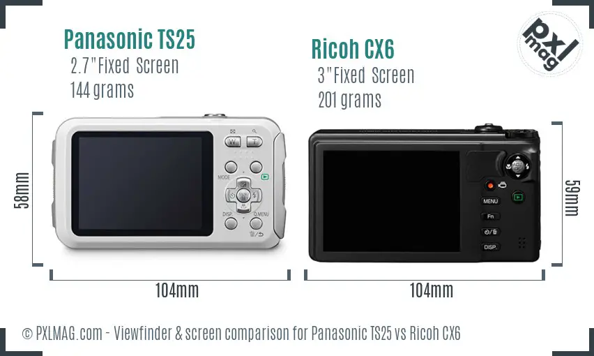 Panasonic TS25 vs Ricoh CX6 Screen and Viewfinder comparison Panasonic TS25 vs Ricoh CX6 Screen and Viewfinder comparison