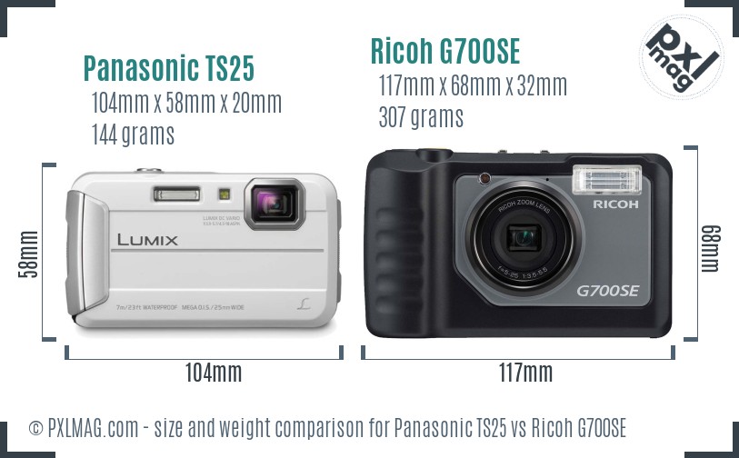 Panasonic TS25 vs Ricoh G700SE size comparison Panasonic TS25 vs Ricoh G700SE size comparison